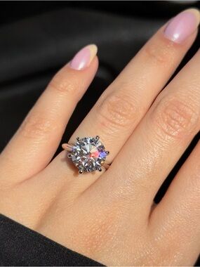 5ct big round real Moissanite VVS1 D engagement promise ring sz 6,7,8